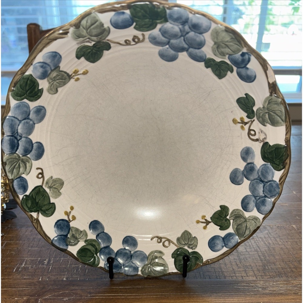 Vtg MCM Metlox Poppy Trail Sculptured Grape Blue Serving Bowl 9 1/2"